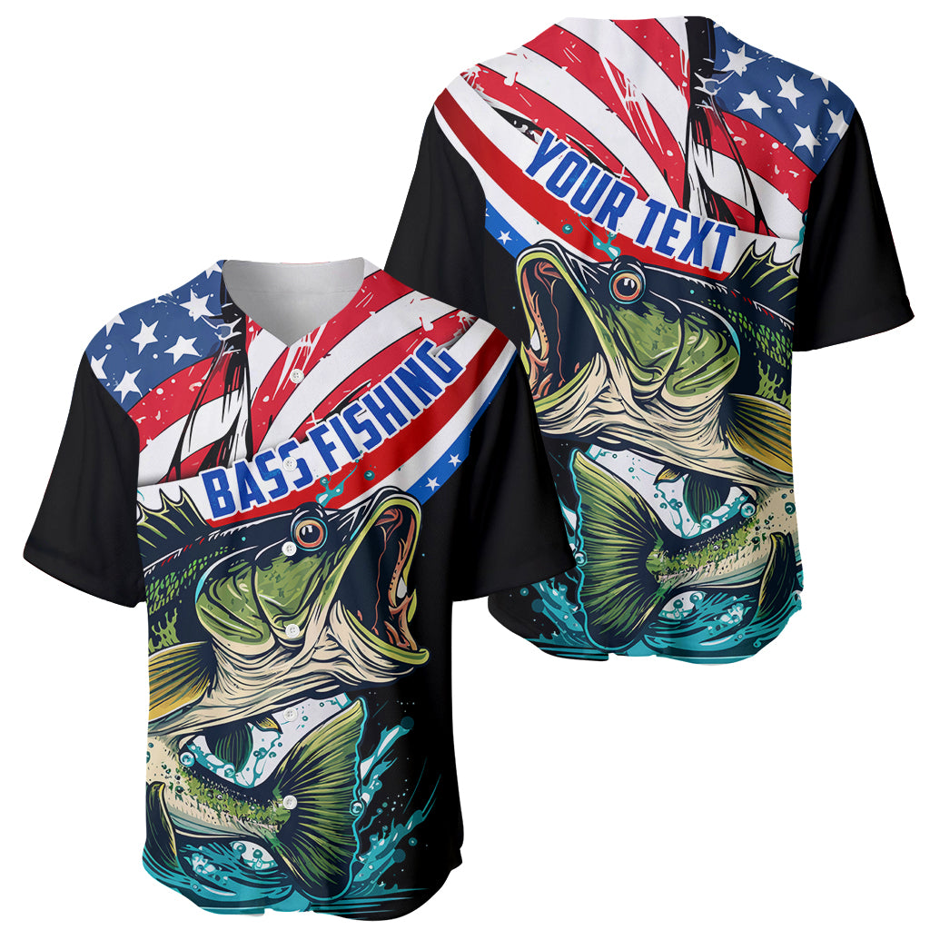 Personalized Bass Fishing Baseball Jersey With American Flag - Wonder Print Shop