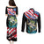 Personalized Bass Fishing Couples Matching Puletasi and Long Sleeve Button Shirt With American Flag - Wonder Print Shop