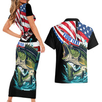 Personalized Bass Fishing Couples Matching Short Sleeve Bodycon Dress and Hawaiian Shirt With American Flag - Wonder Print Shop