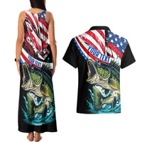 Personalized Bass Fishing Couples Matching Tank Maxi Dress and Hawaiian Shirt With American Flag - Wonder Print Shop