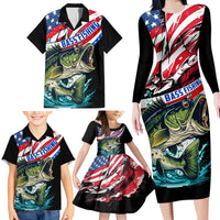 Personalized Bass Fishing Family Matching Long Sleeve Bodycon Dress and Hawaiian Shirt With American Flag - Wonder Print Shop
