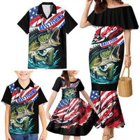 Personalized Bass Fishing Family Matching Mermaid Dress and Hawaiian Shirt With American Flag - Wonder Print Shop