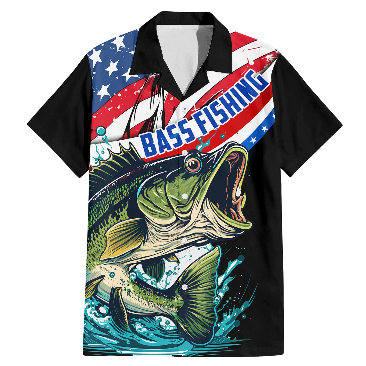Personalized Bass Fishing Family Matching Mermaid Dress and Hawaiian Shirt With American Flag - Wonder Print Shop