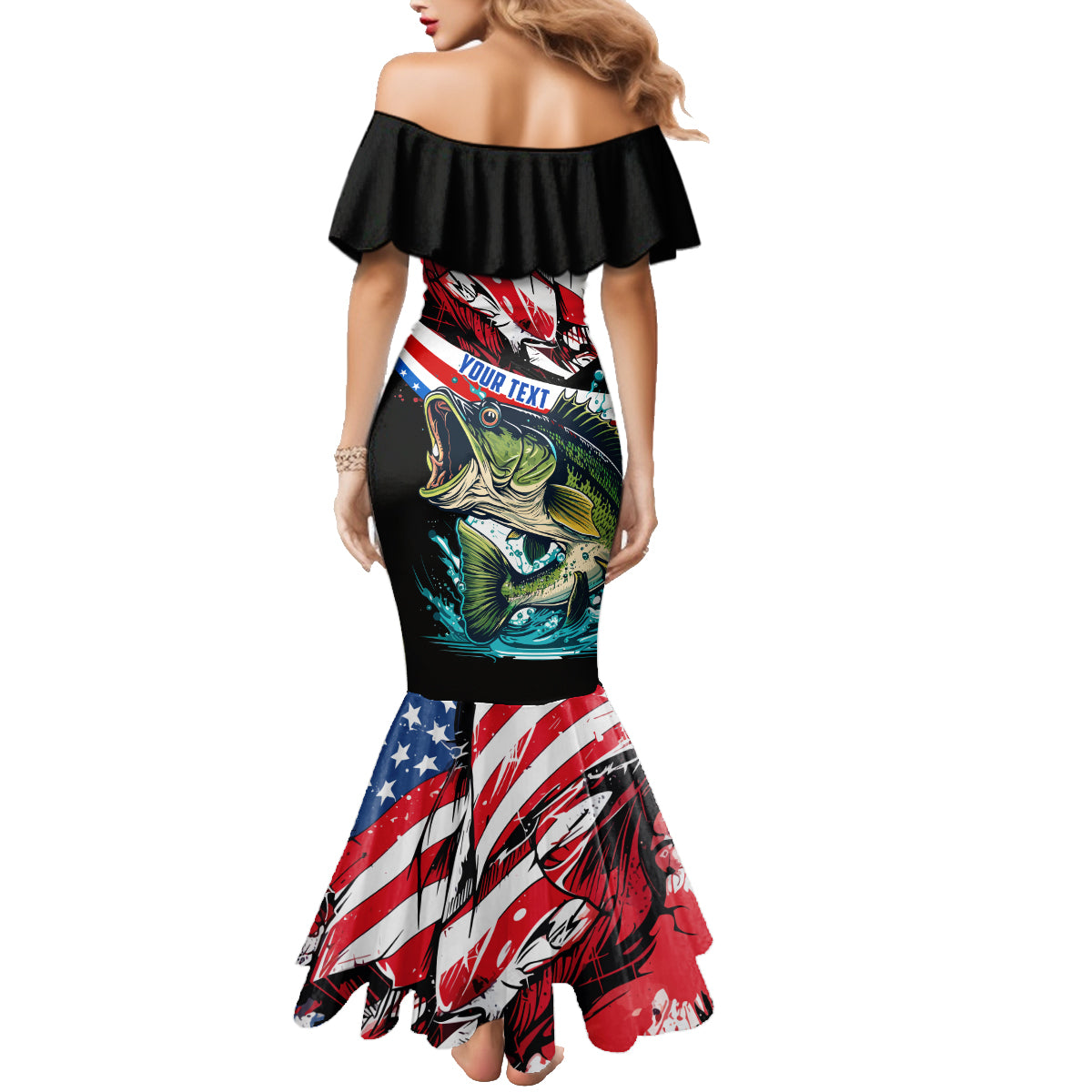 Personalized Bass Fishing Family Matching Mermaid Dress and Hawaiian Shirt With American Flag - Wonder Print Shop