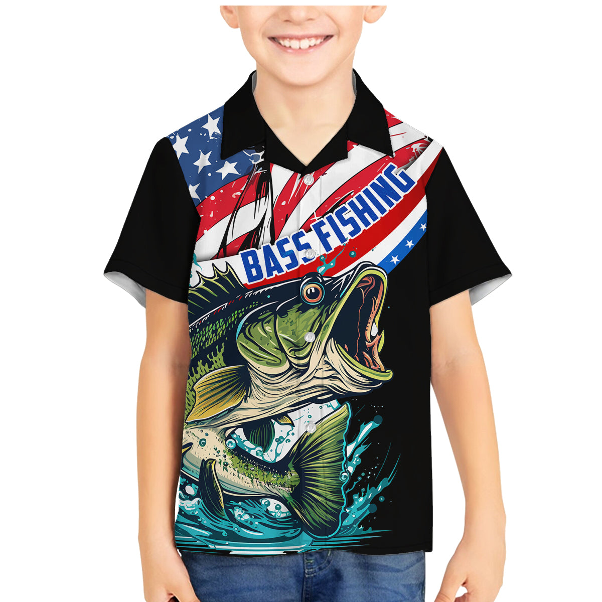 Personalized Bass Fishing Family Matching Mermaid Dress and Hawaiian Shirt With American Flag - Wonder Print Shop