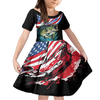 Personalized Bass Fishing Family Matching Off The Shoulder Long Sleeve Dress and Hawaiian Shirt With American Flag - Wonder Print Shop