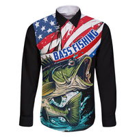 Personalized Bass Fishing Family Matching Off The Shoulder Long Sleeve Dress and Hawaiian Shirt With American Flag - Wonder Print Shop