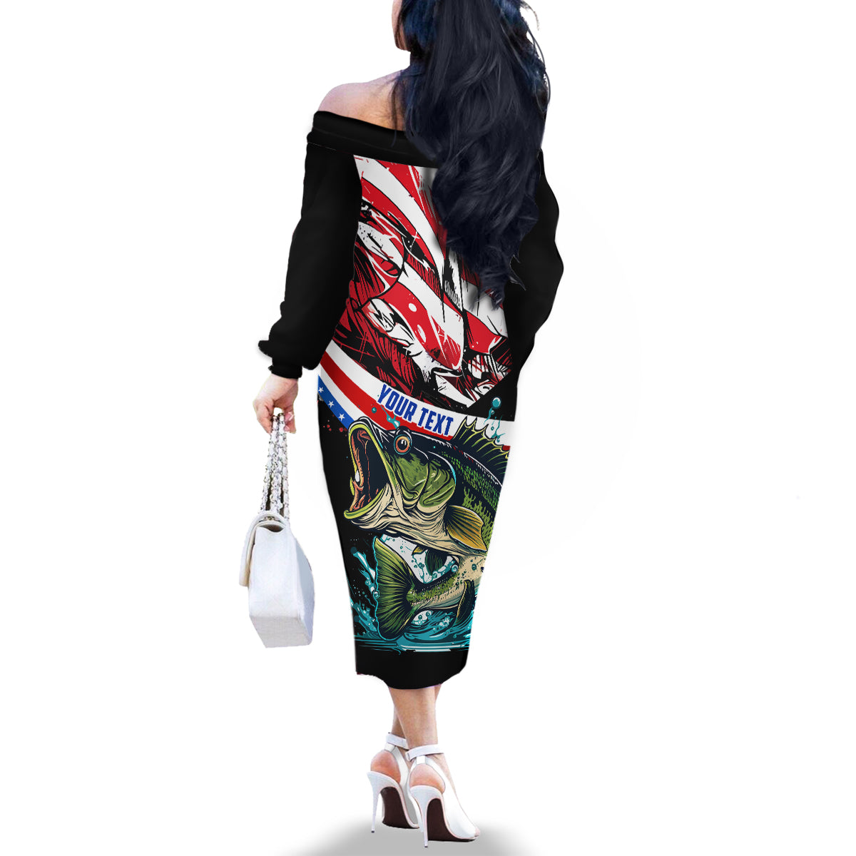 Personalized Bass Fishing Family Matching Off The Shoulder Long Sleeve Dress and Hawaiian Shirt With American Flag - Wonder Print Shop