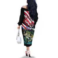 Personalized Bass Fishing Family Matching Off The Shoulder Long Sleeve Dress and Hawaiian Shirt With American Flag - Wonder Print Shop