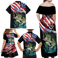 Personalized Bass Fishing Family Matching Off Shoulder Maxi Dress and Hawaiian Shirt With American Flag - Wonder Print Shop
