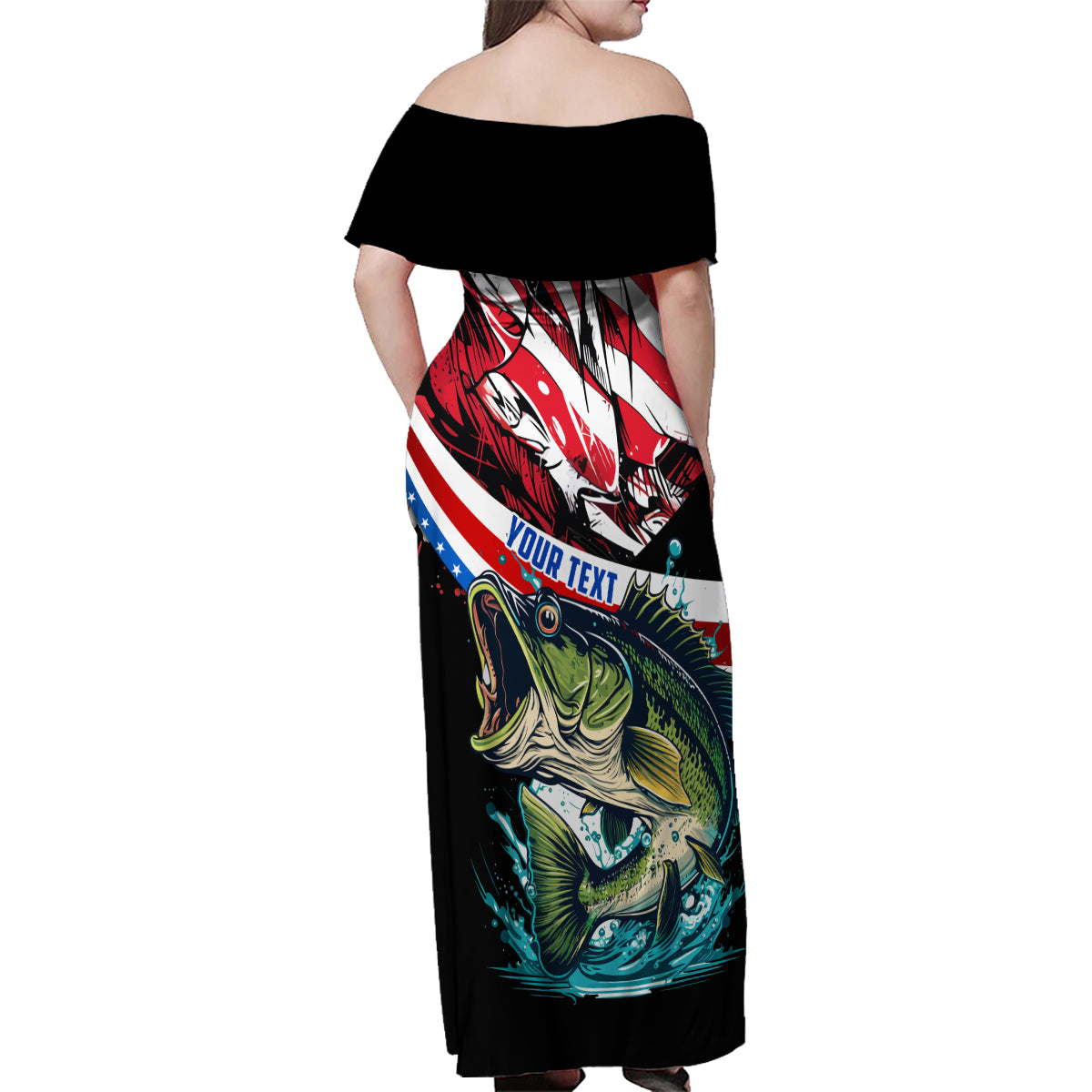 Personalized Bass Fishing Family Matching Off Shoulder Maxi Dress and Hawaiian Shirt With American Flag - Wonder Print Shop