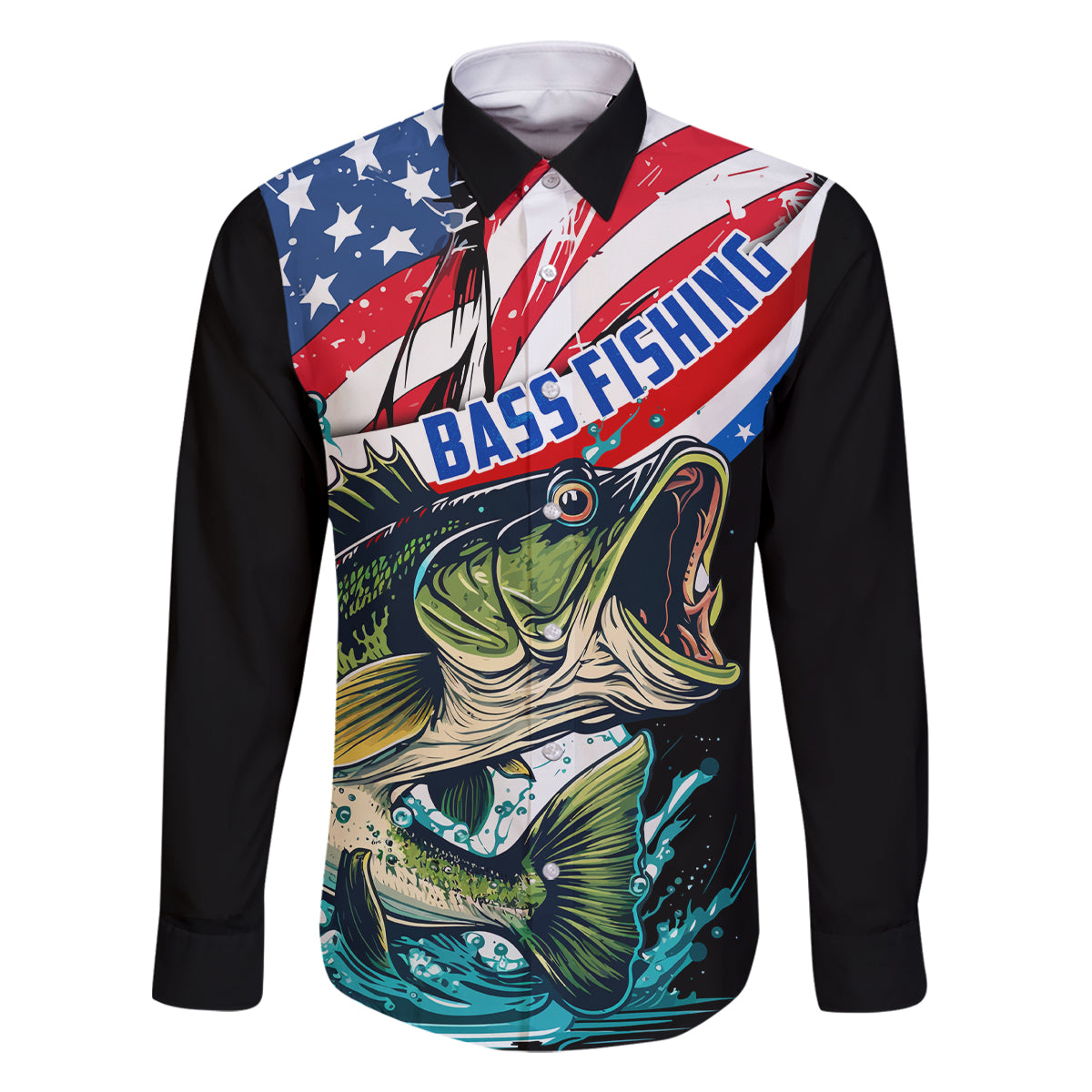 Personalized Bass Fishing Family Matching Off Shoulder Short Dress and Hawaiian Shirt With American Flag - Wonder Print Shop