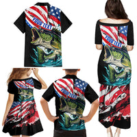 Personalized Bass Fishing Family Matching Puletasi and Hawaiian Shirt With American Flag - Wonder Print Shop