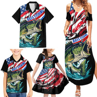 Personalized Bass Fishing Family Matching Summer Maxi Dress and Hawaiian Shirt With American Flag - Wonder Print Shop