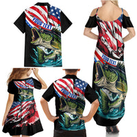 Personalized Bass Fishing Family Matching Summer Maxi Dress and Hawaiian Shirt With American Flag - Wonder Print Shop