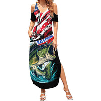 Personalized Bass Fishing Family Matching Summer Maxi Dress and Hawaiian Shirt With American Flag - Wonder Print Shop