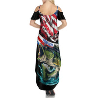 Personalized Bass Fishing Family Matching Summer Maxi Dress and Hawaiian Shirt With American Flag - Wonder Print Shop