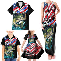 Personalized Bass Fishing Family Matching Tank Maxi Dress and Hawaiian Shirt With American Flag - Wonder Print Shop