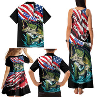 Personalized Bass Fishing Family Matching Tank Maxi Dress and Hawaiian Shirt With American Flag - Wonder Print Shop