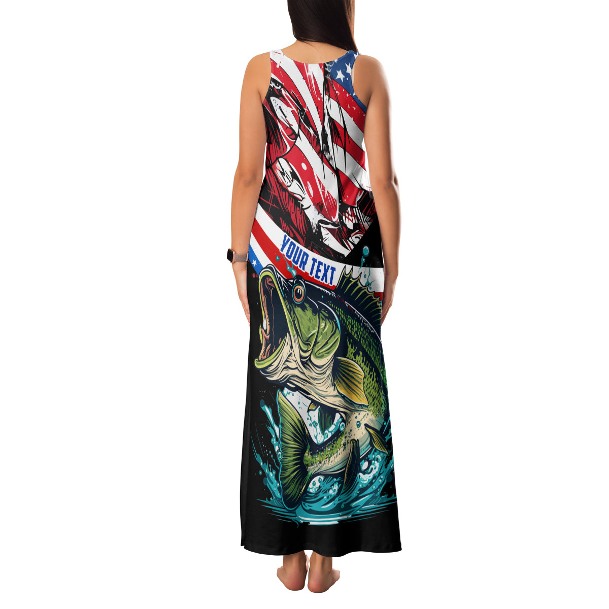 Personalized Bass Fishing Family Matching Tank Maxi Dress and Hawaiian Shirt With American Flag - Wonder Print Shop