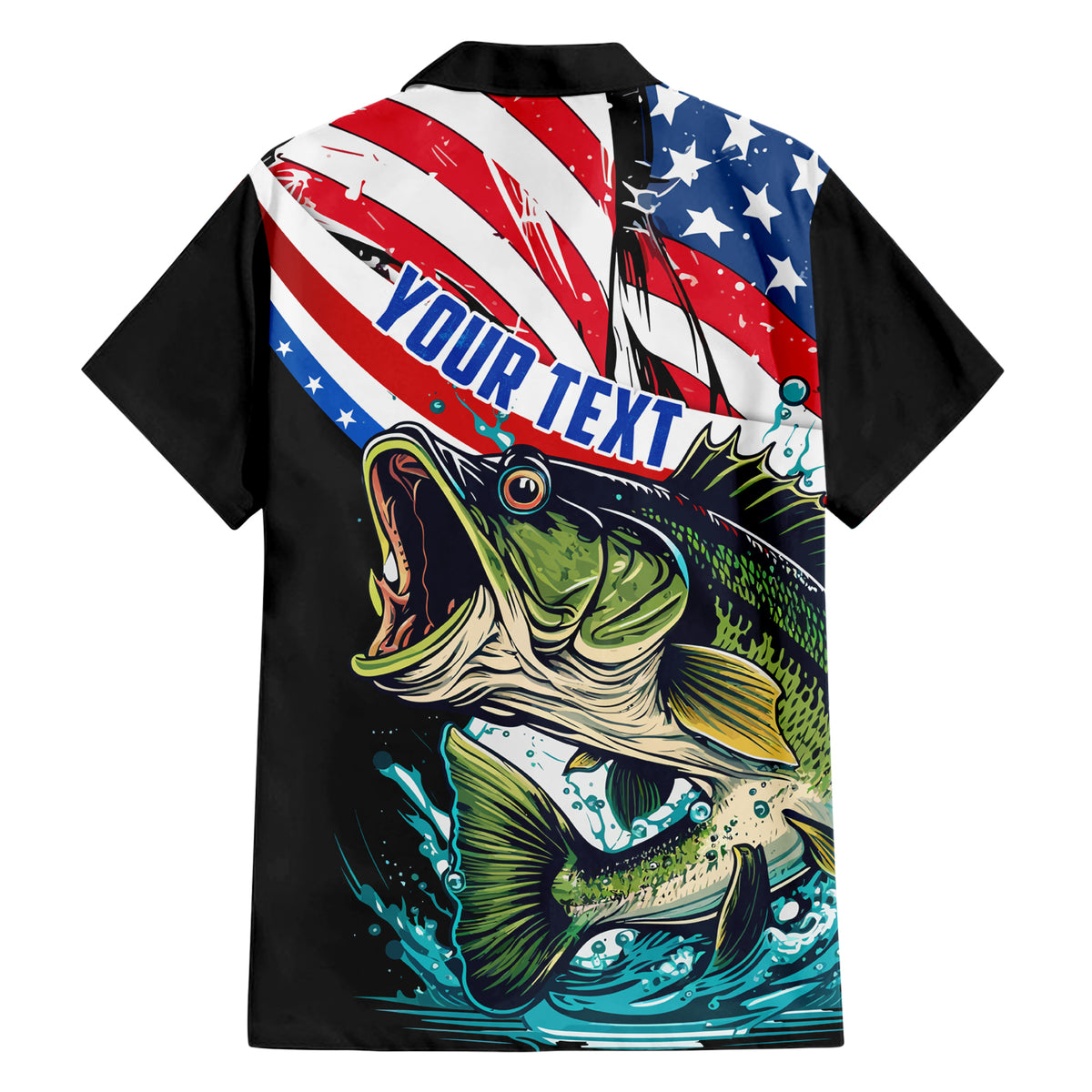 Personalized Bass Fishing Hawaiian Shirt With American Flag - Wonder Print Shop