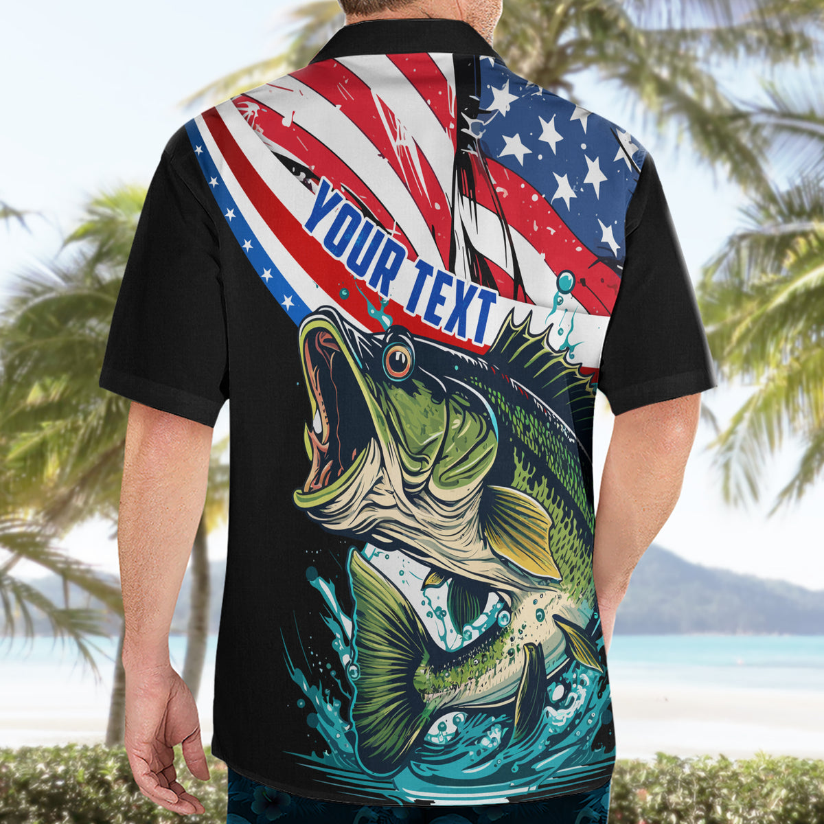 Personalized Bass Fishing Hawaiian Shirt With American Flag - Wonder Print Shop