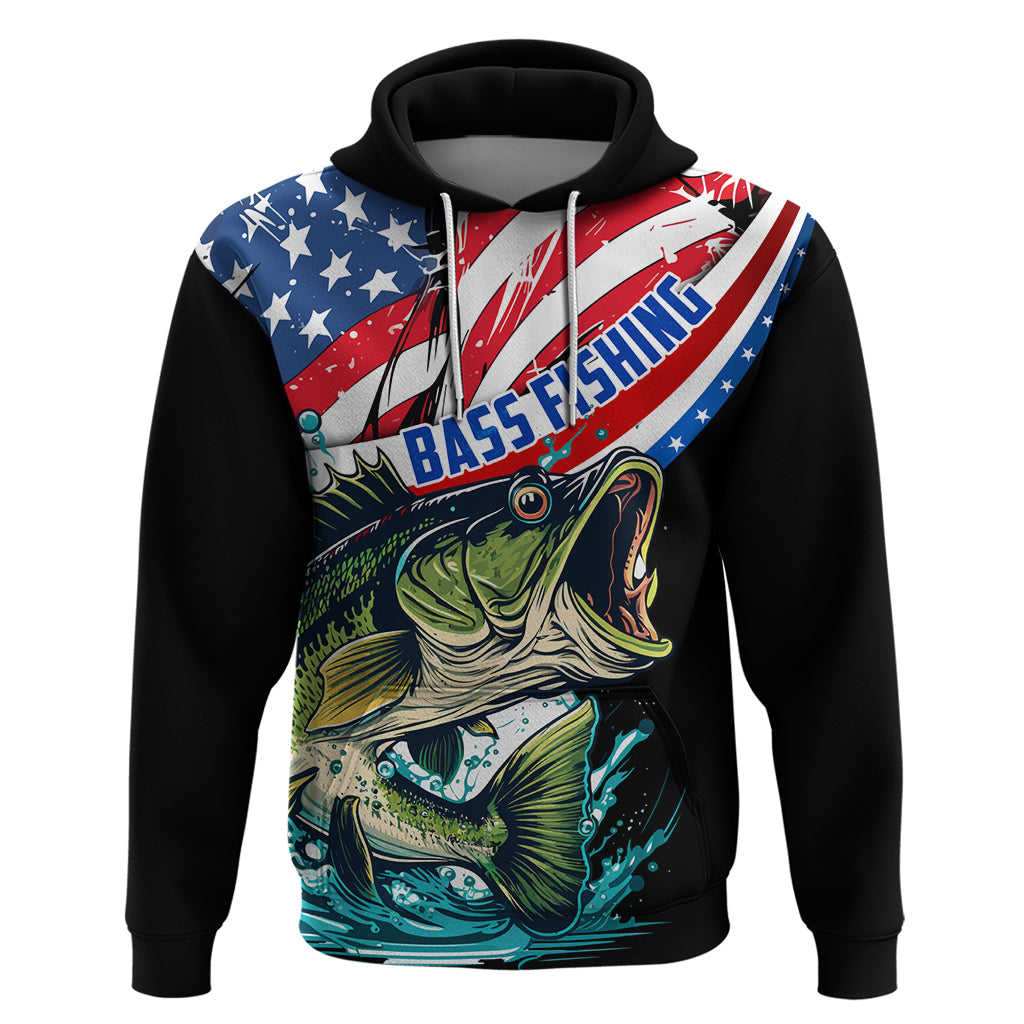 Personalized Bass Fishing Hoodie With American Flag - Wonder Print Shop