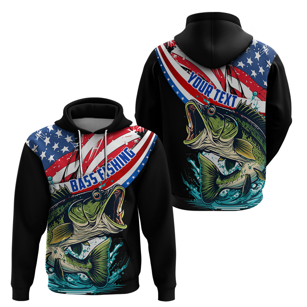 Personalized Bass Fishing Hoodie With American Flag - Wonder Print Shop