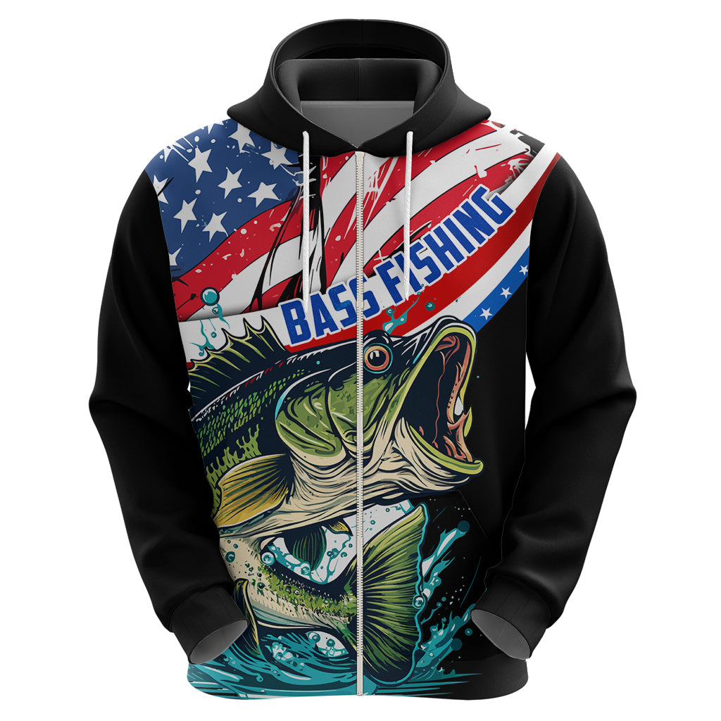 Personalized Bass Fishing Hoodie With American Flag - Wonder Print Shop