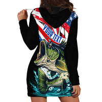 Personalized Bass Fishing Hoodie Dress With American Flag - Wonder Print Shop