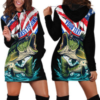 Personalized Bass Fishing Hoodie Dress With American Flag - Wonder Print Shop