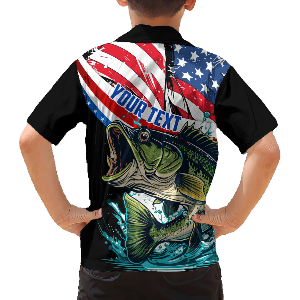 Personalized Bass Fishing Kid Hawaiian Shirt With American Flag - Wonder Print Shop