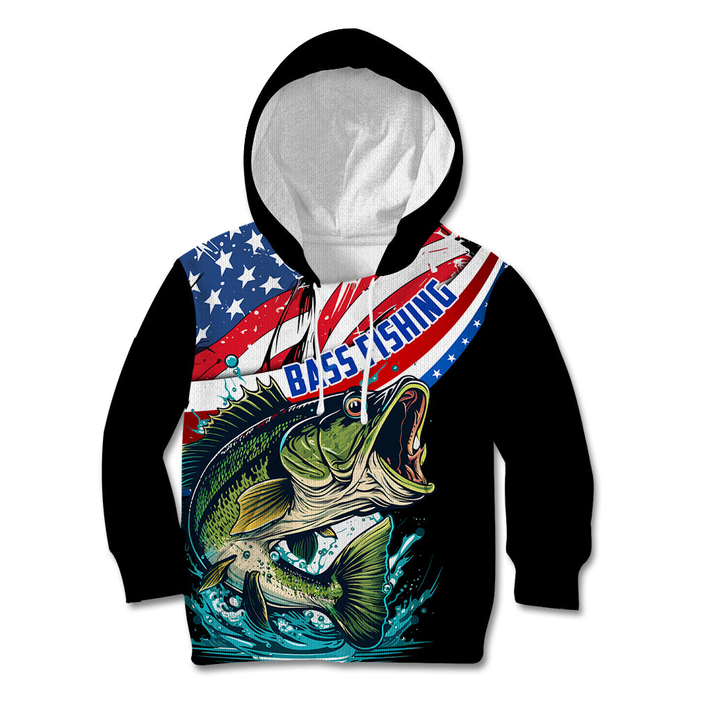 Personalized Bass Fishing Kid Hoodie With American Flag - Wonder Print Shop