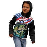 Personalized Bass Fishing Kid Hoodie With American Flag - Wonder Print Shop