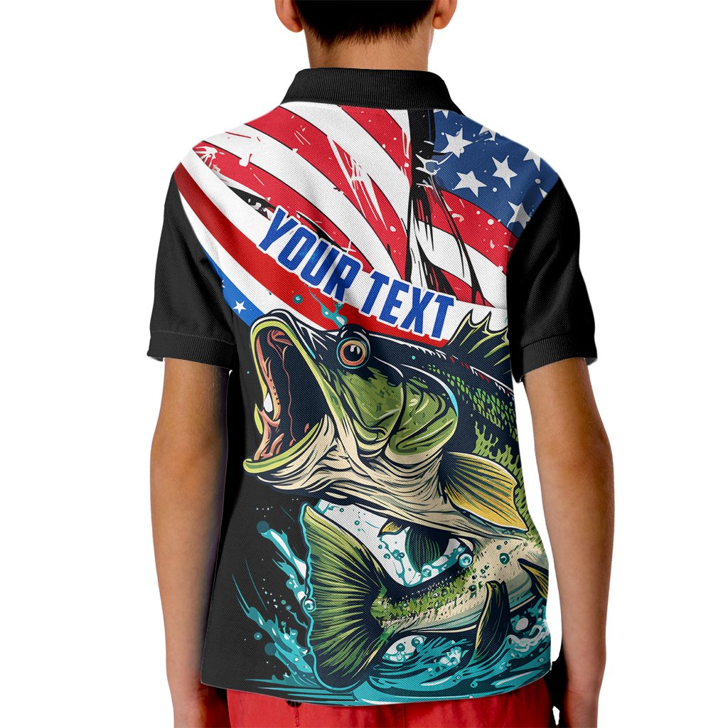 Personalized Bass Fishing Kid Polo Shirt With American Flag - Wonder Print Shop