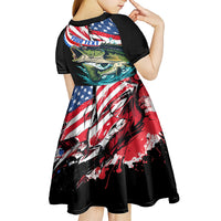 Personalized Bass Fishing Kid Short Sleeve Dress With American Flag - Wonder Print Shop