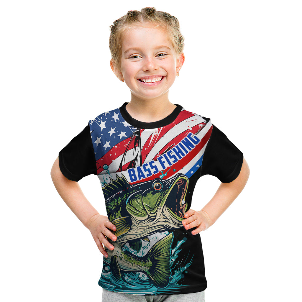 Personalized Bass Fishing Kid T Shirt With American Flag - Wonder Print Shop