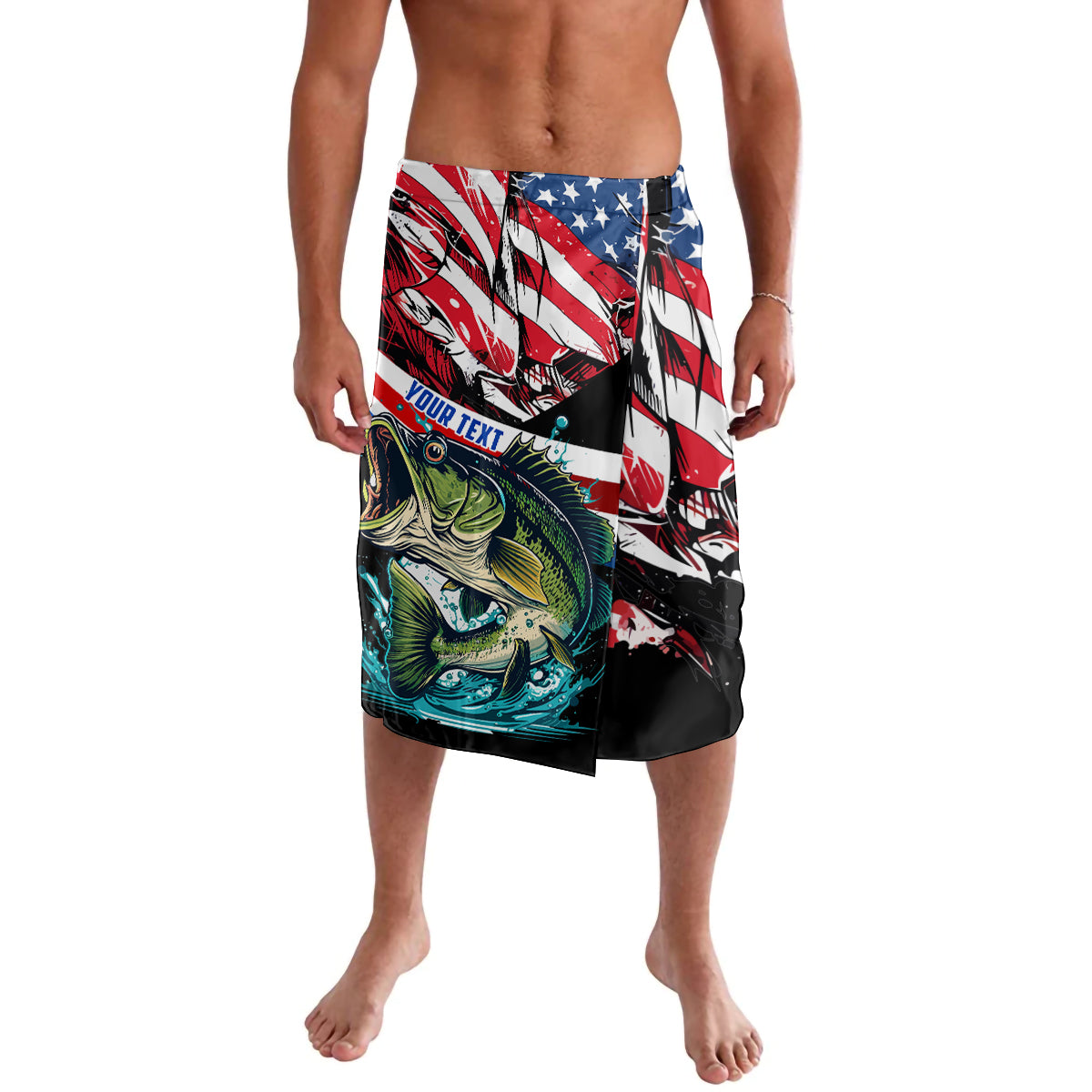 Personalized Bass Fishing Lavalava With American Flag - Wonder Print Shop