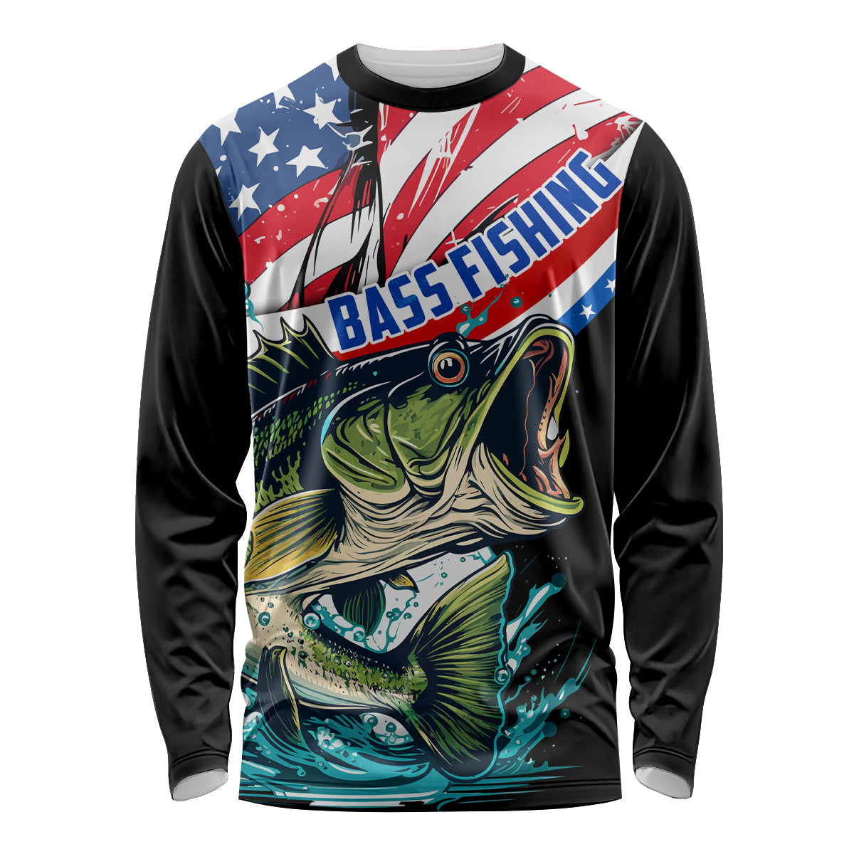 Personalized Bass Fishing Long Sleeve Shirt With American Flag - Wonder Print Shop
