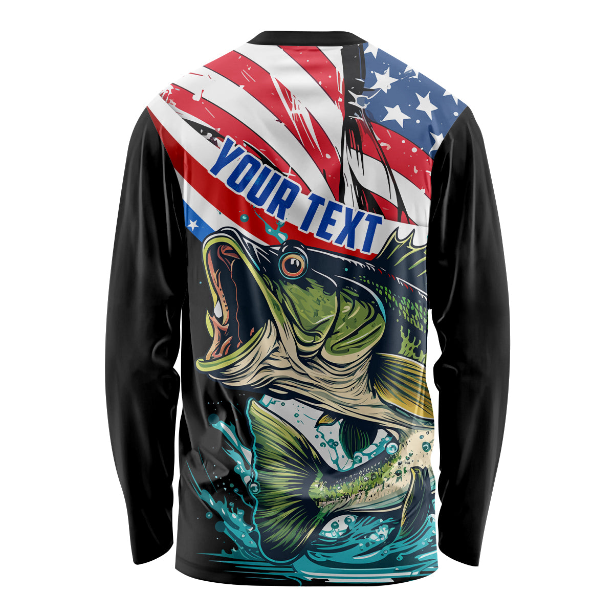 Personalized Bass Fishing Long Sleeve Shirt With American Flag - Wonder Print Shop