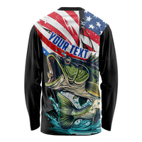 Personalized Bass Fishing Long Sleeve Shirt With American Flag - Wonder Print Shop