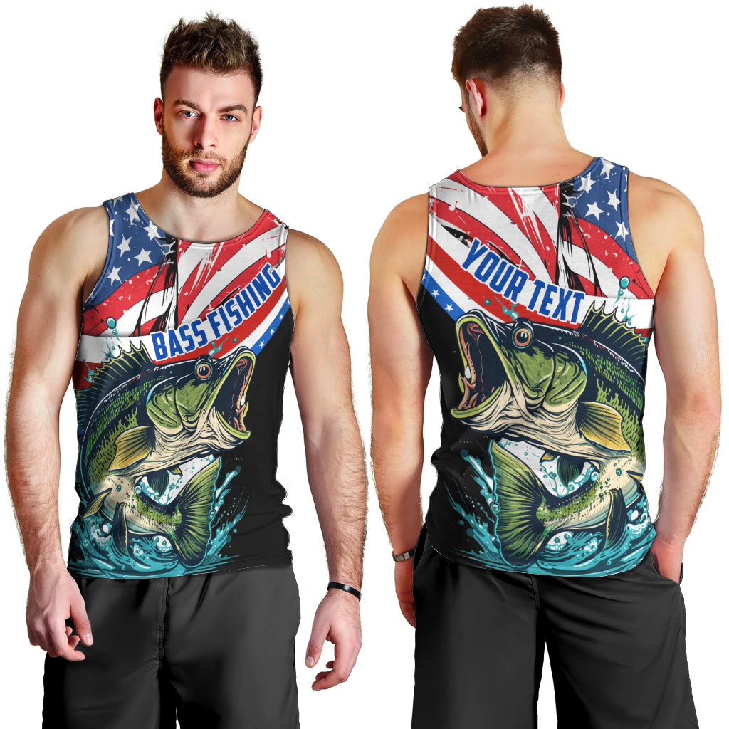 Personalized Bass Fishing Men Tank Top With American Flag - Wonder Print Shop