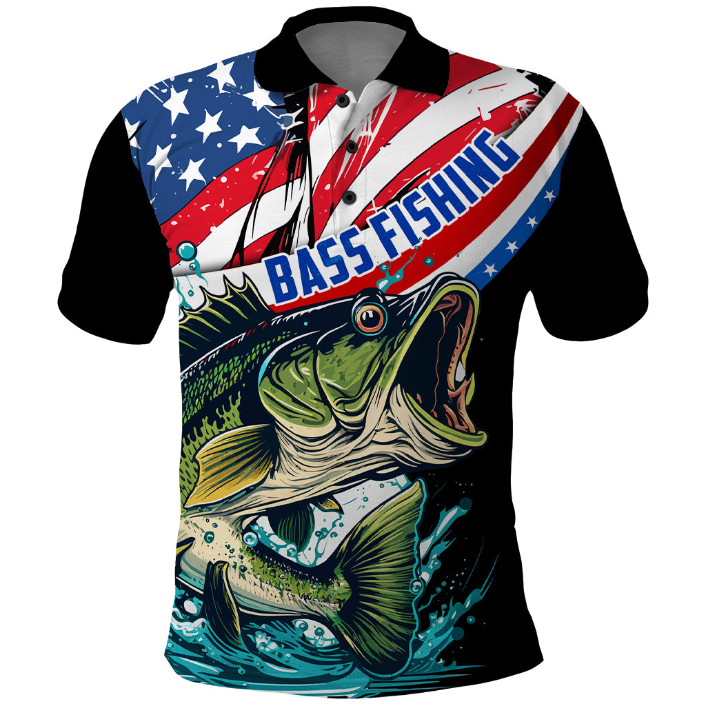 Personalized Bass Fishing Polo Shirt With American Flag - Wonder Print Shop