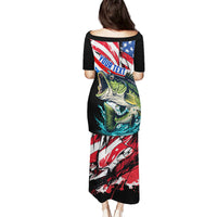 Personalized Bass Fishing Puletasi With American Flag - Wonder Print Shop