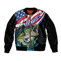 Personalized Bass Fishing Sleeve Zip Bomber Jacket With American Flag - Wonder Print Shop