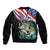 Personalized Bass Fishing Sleeve Zip Bomber Jacket With American Flag - Wonder Print Shop