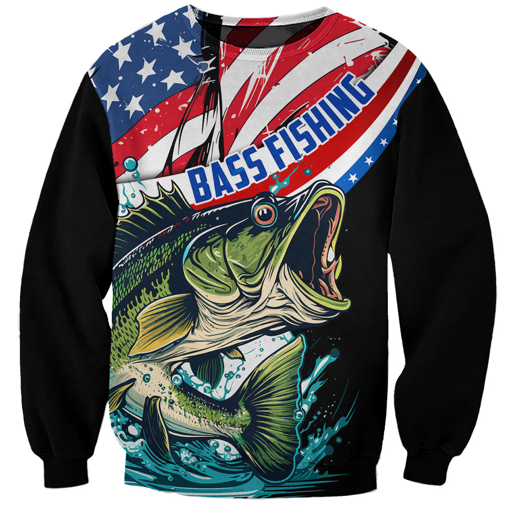 Personalized Bass Fishing Sweatshirt With American Flag - Wonder Print Shop