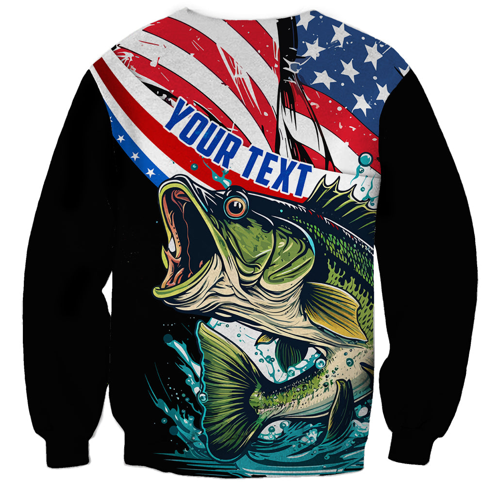 Personalized Bass Fishing Sweatshirt With American Flag - Wonder Print Shop