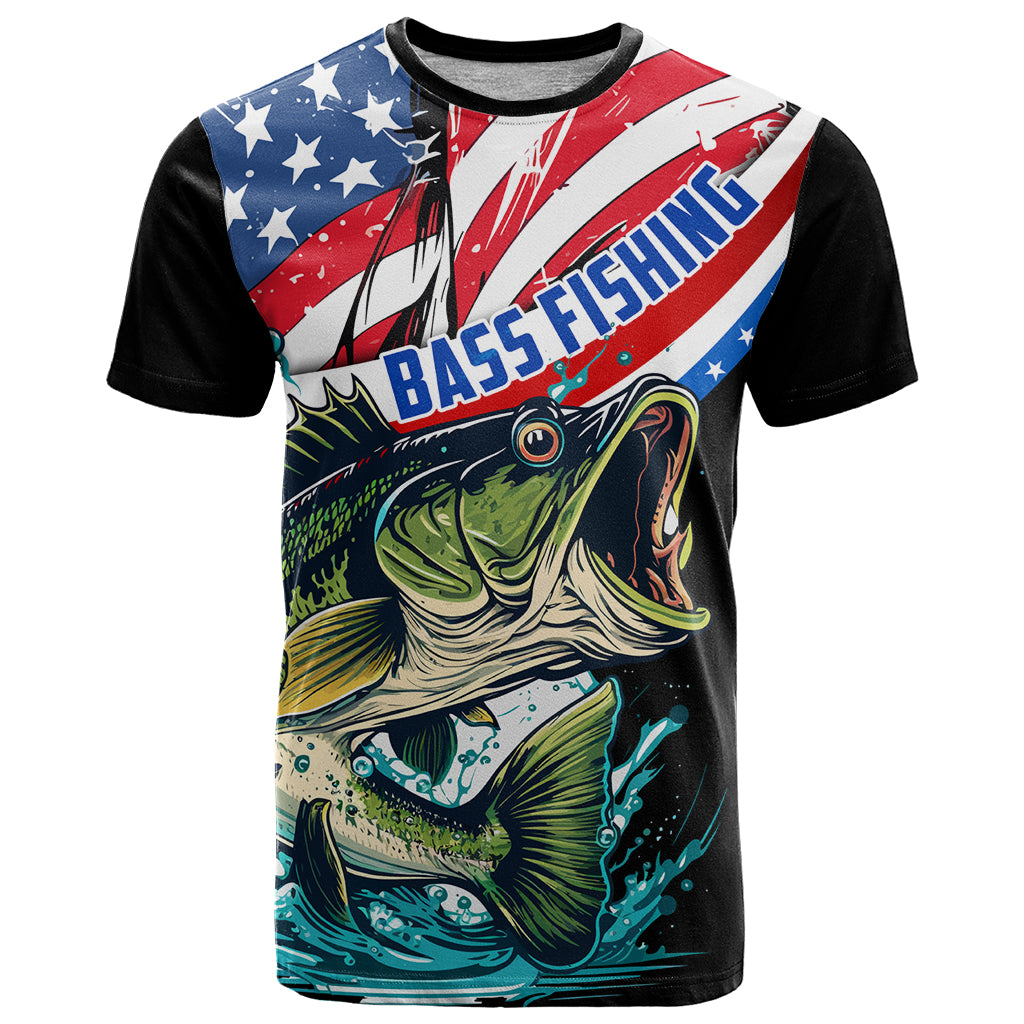 Personalized Bass Fishing T Shirt With American Flag - Wonder Print Shop