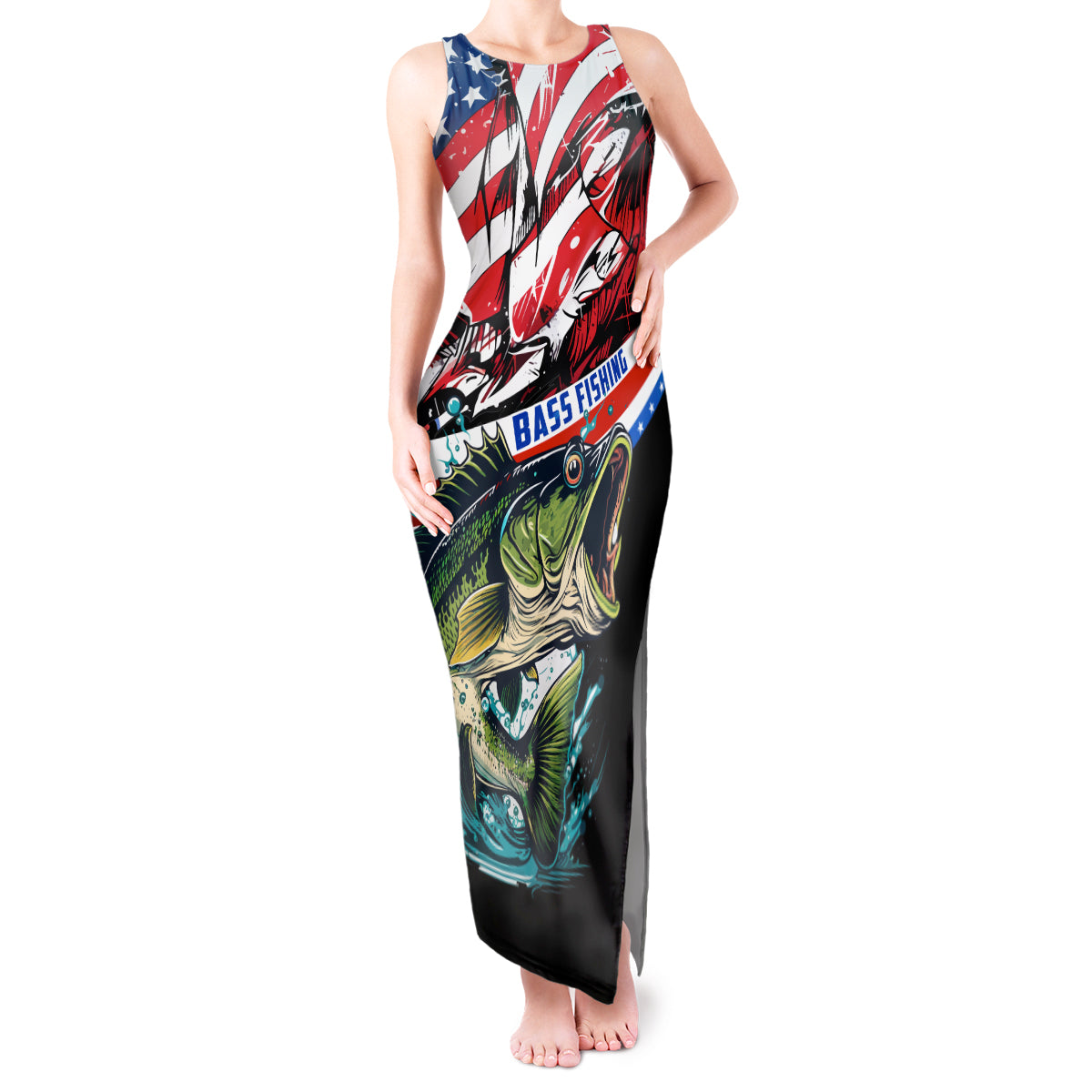 Personalized Bass Fishing Tank Maxi Dress With American Flag - Wonder Print Shop